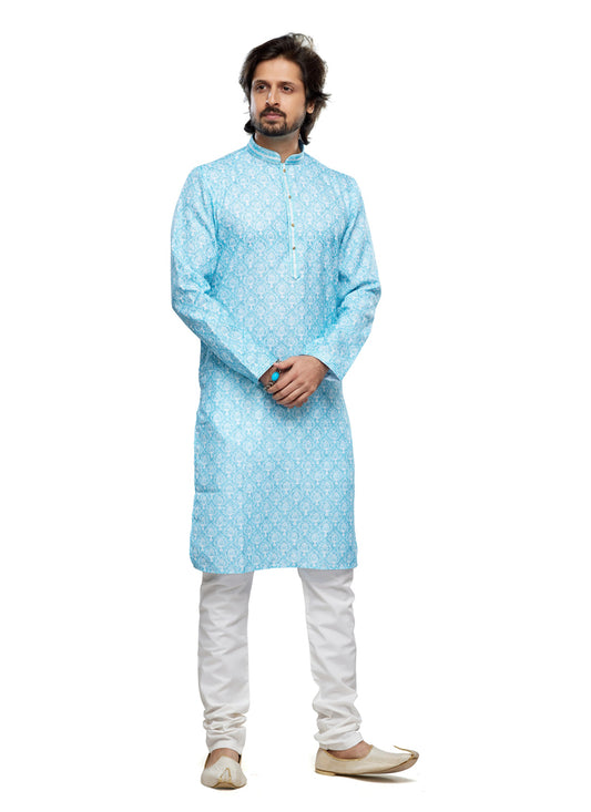 Sky Blue Cotton Kurta Pyjama Set