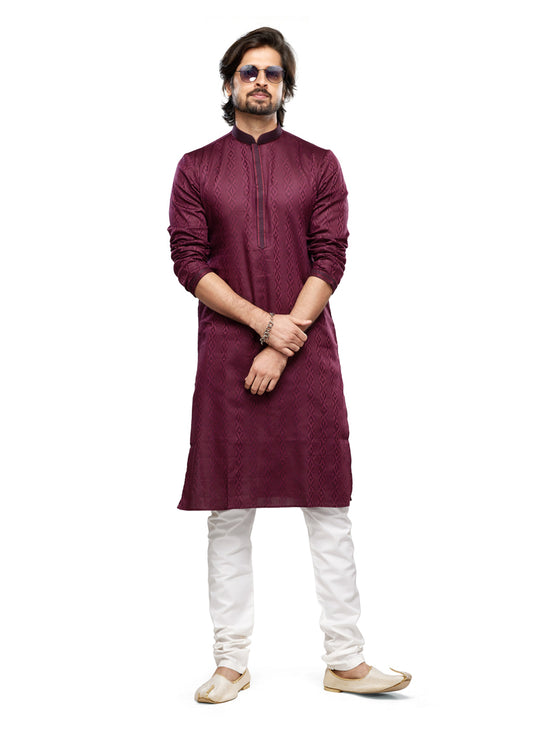 Wine Art Silk Kurta Pyjama Set