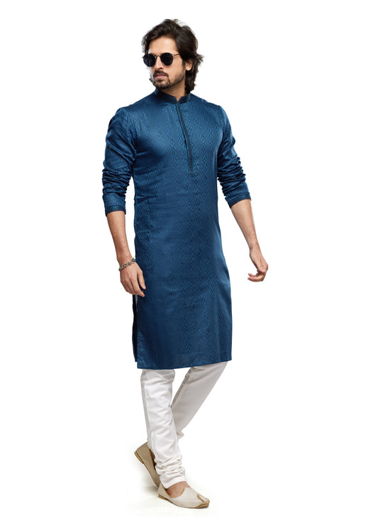 Prussian Blue Art Silk Kurta Pyjama Set
