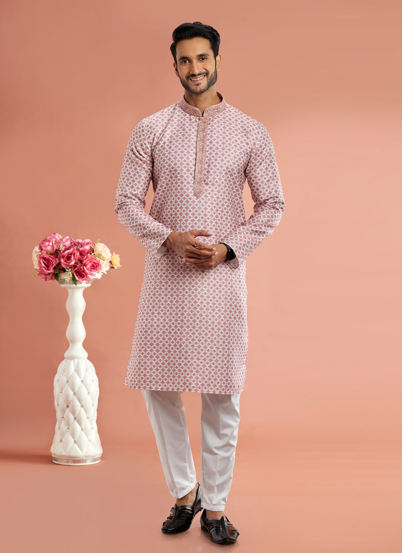 Maroon Cotton Mens Kurta Pajama Set