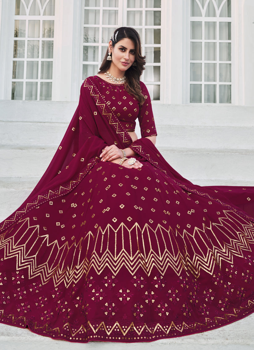 Raspberry Pink Georgette Embroidered Designer Lehenga Choli