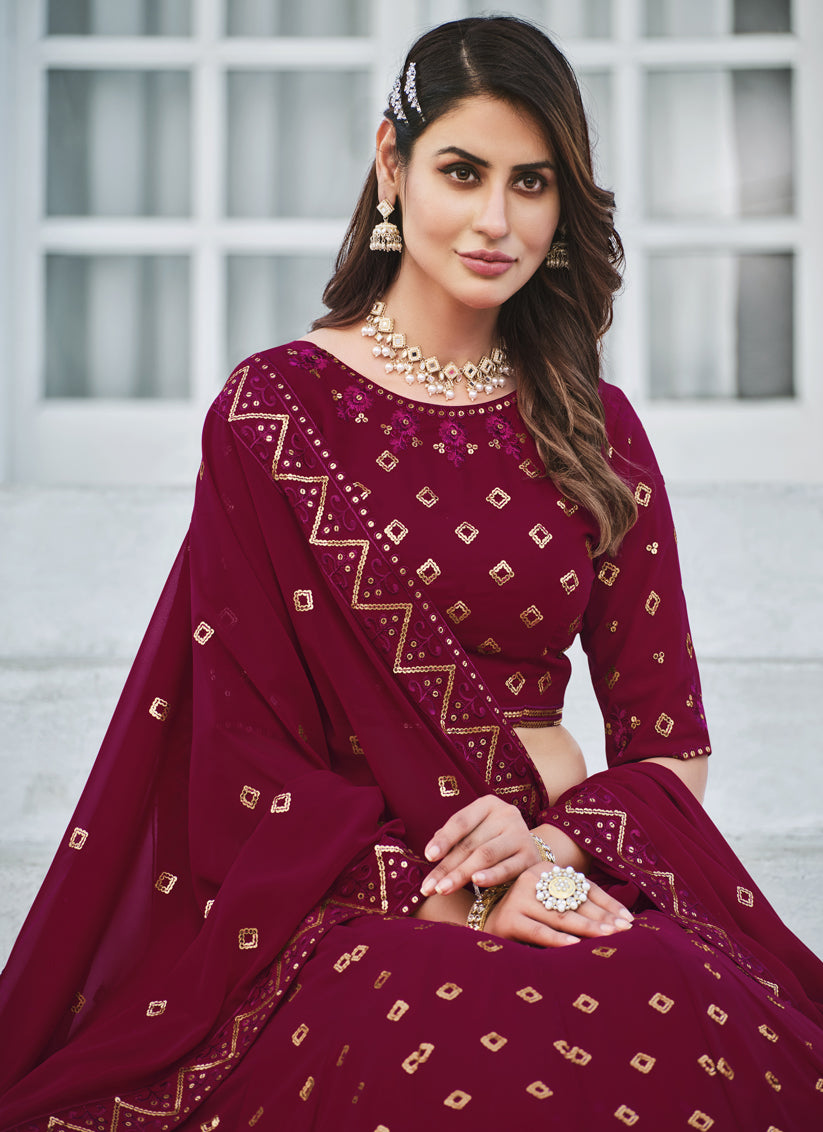 Raspberry Pink Georgette Embroidered Designer Lehenga Choli