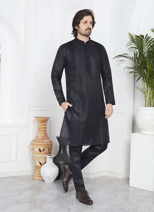 Black Cotton Kurta Pyajama Set