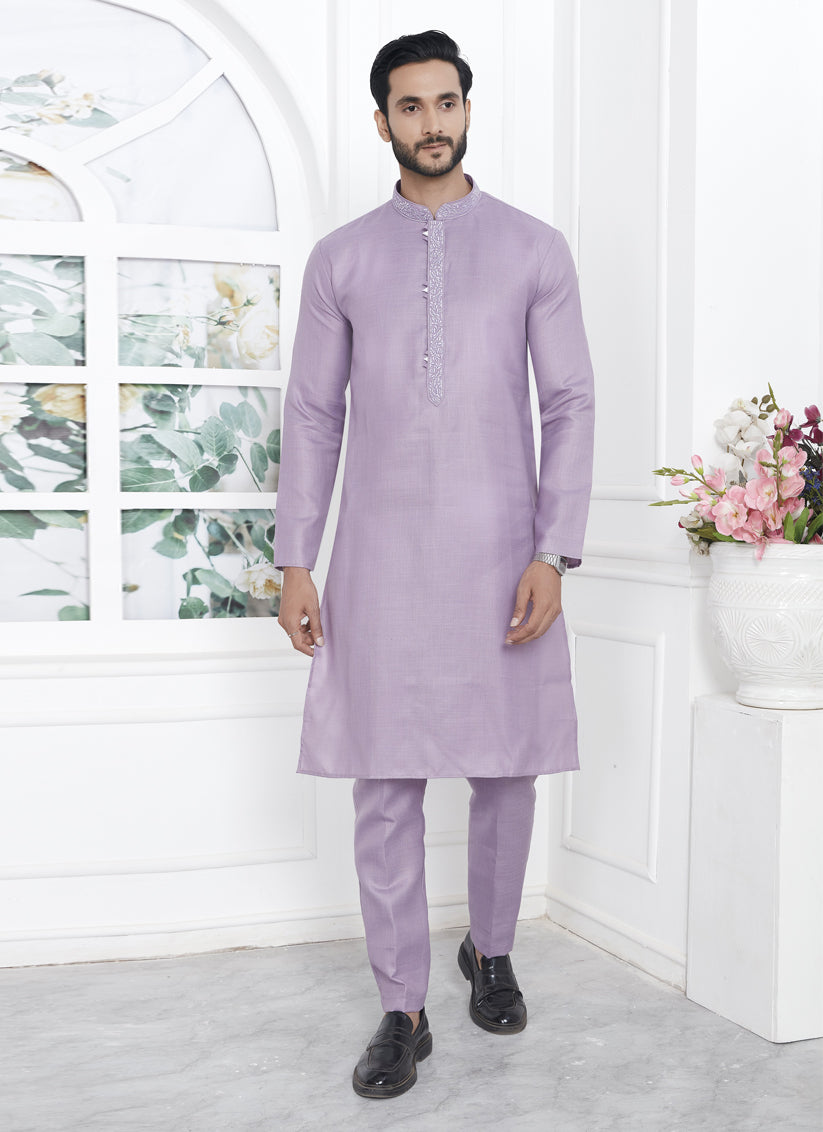 Purple Cotton Kurta Pyajama Set