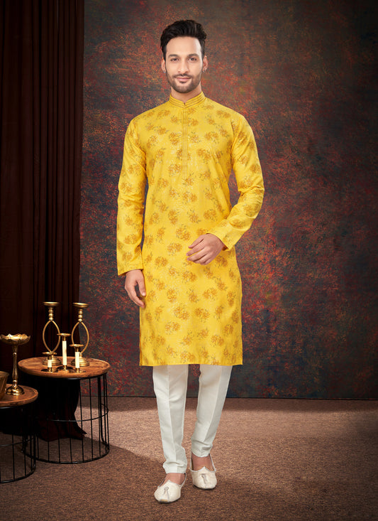 Golden Yellow Mens Kurta Pajama Set