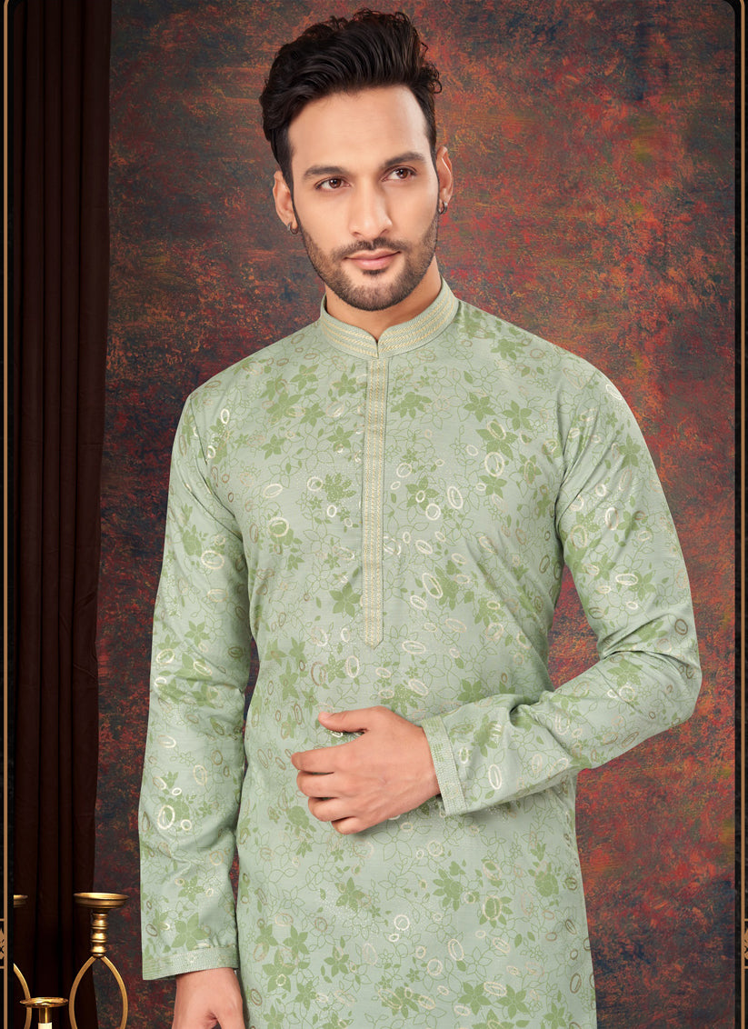 Pista Green Mens Kurta Pajama Set