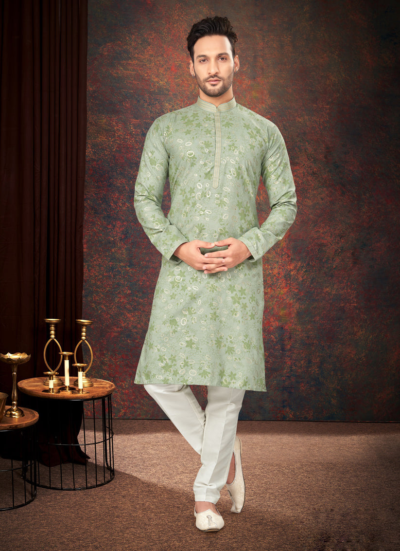 Pista Green Mens Kurta Pajama Set