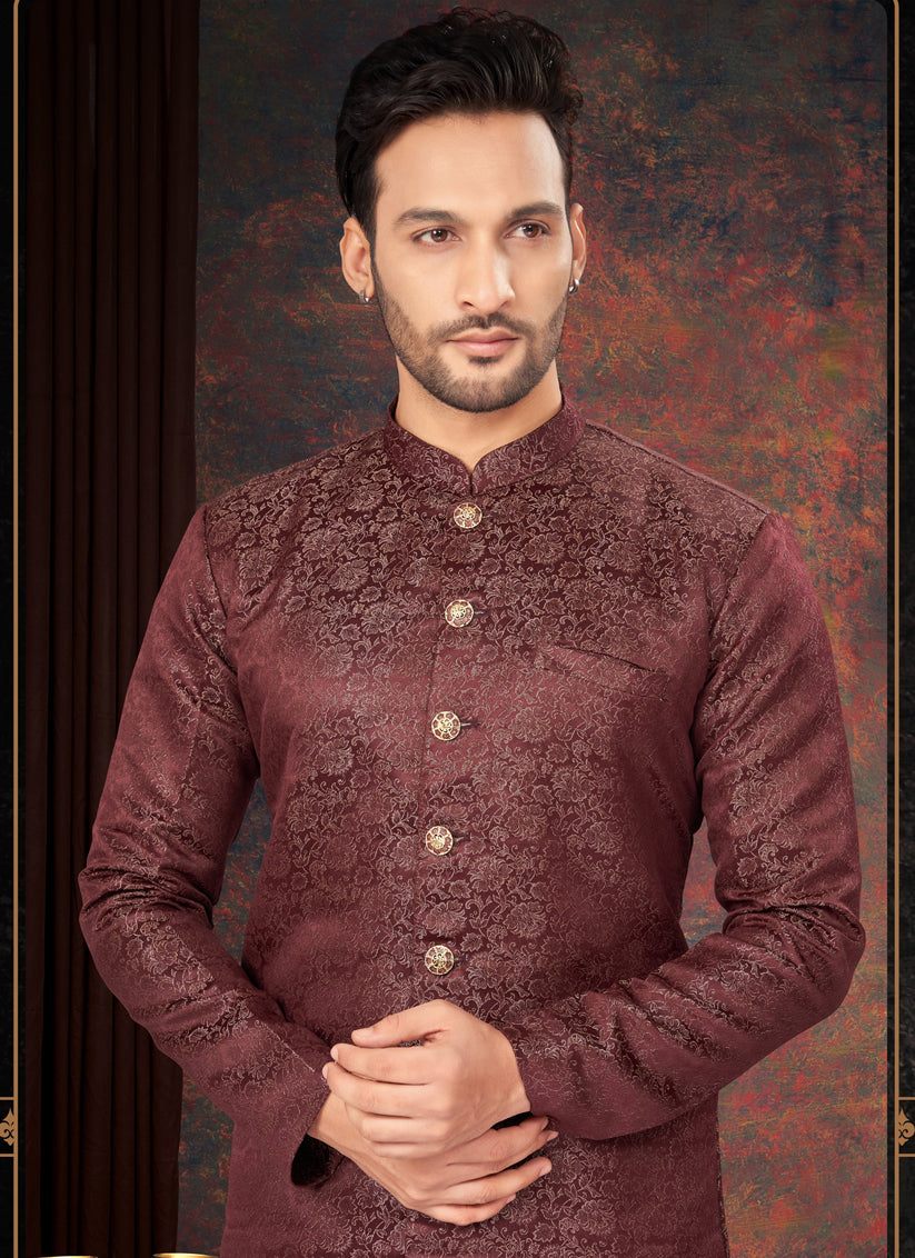 Maroon Mens Designer Indo Western