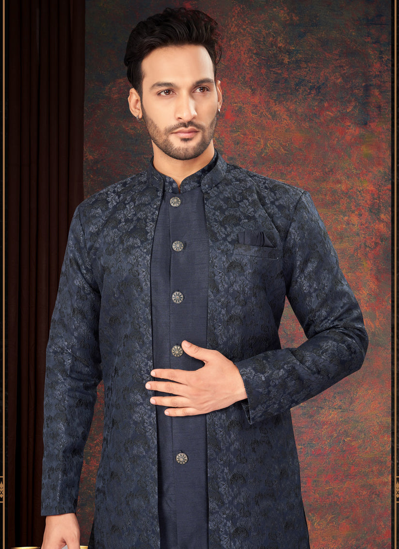 Navy Blue Mens Designer Indo Western