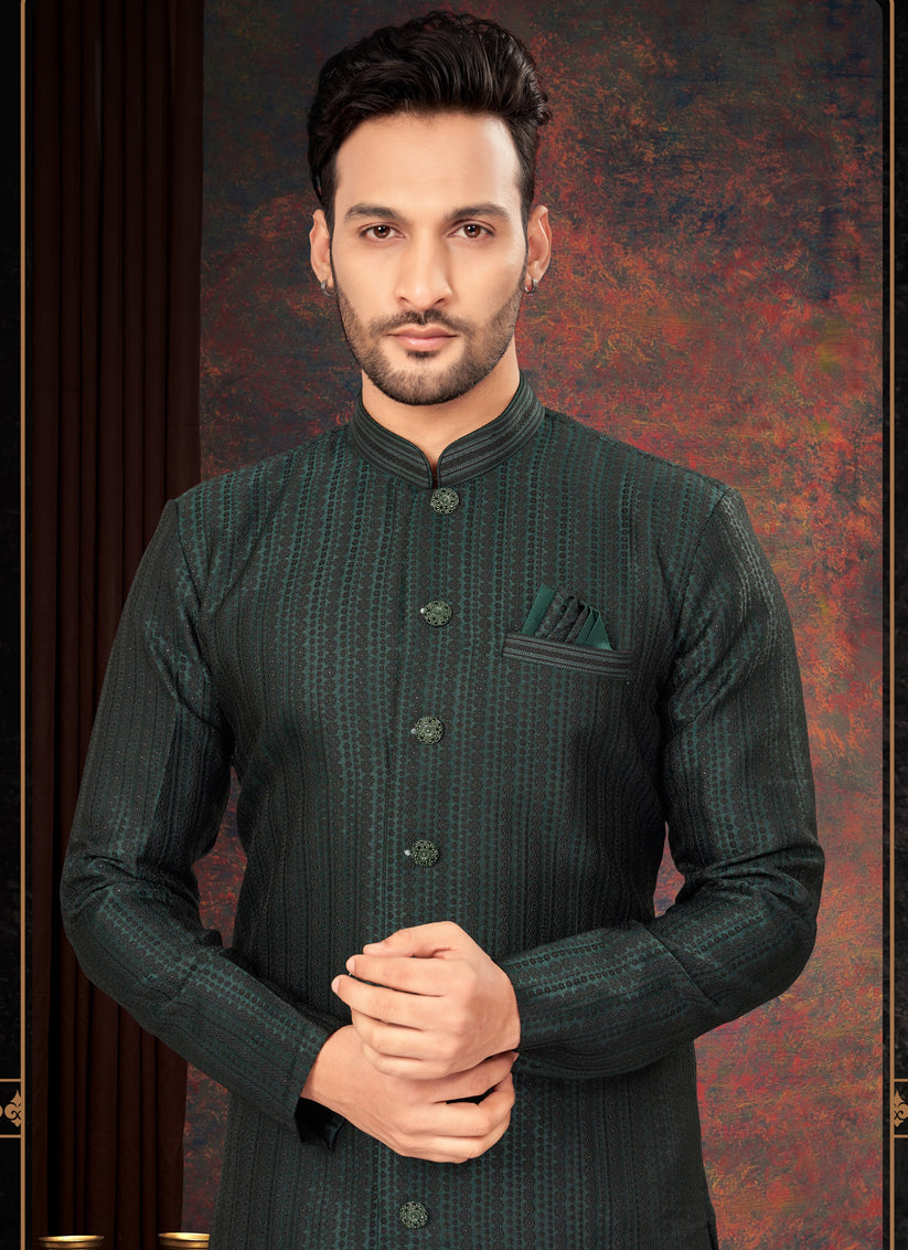 Bottle Green Mens Designer Indo Western