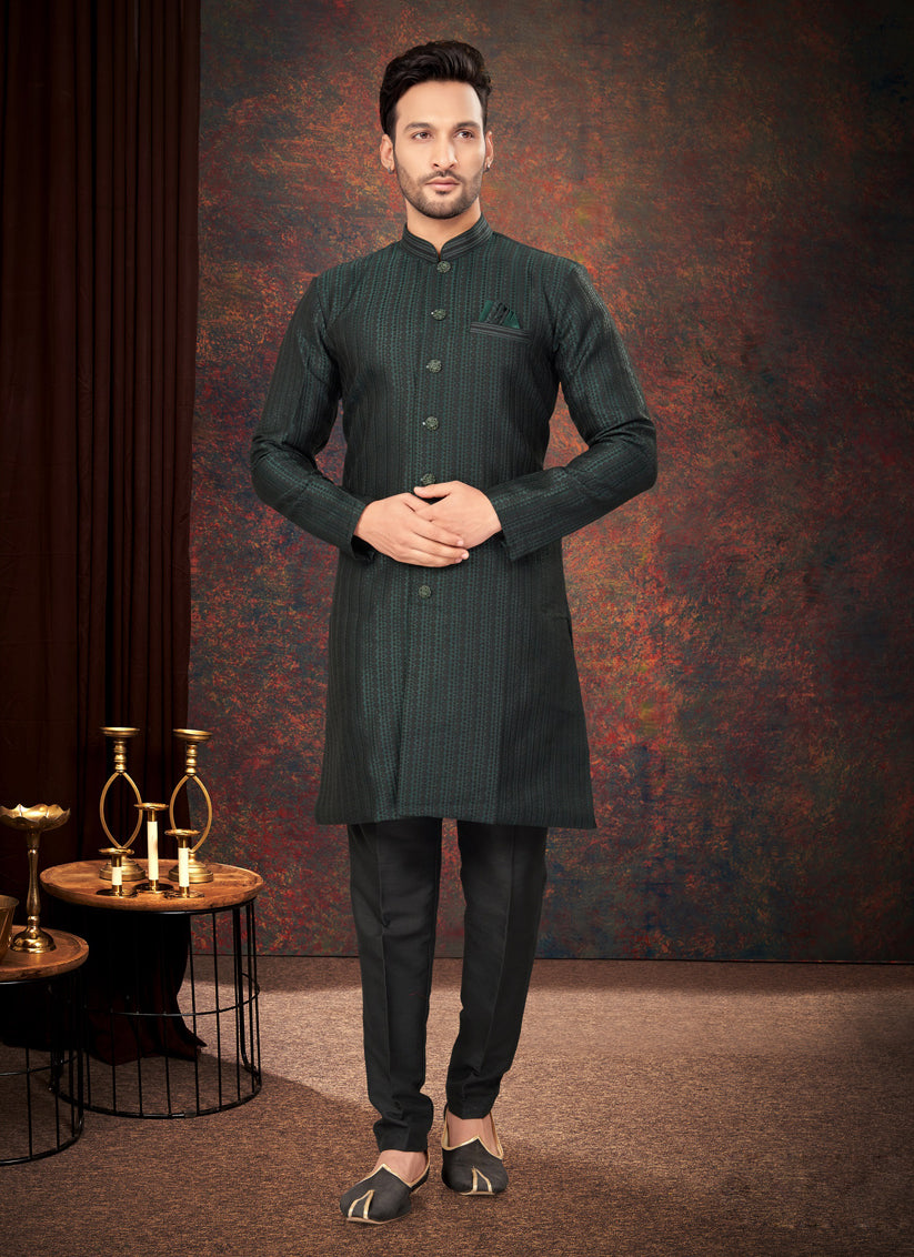 Bottle Green Mens Designer Indo Western