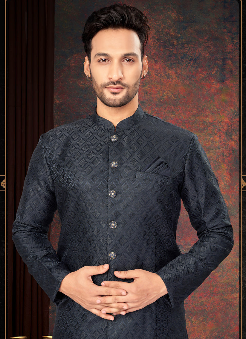 Navy Blue Mens Designer Indo Western