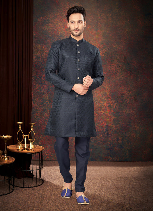 Navy Blue Mens Designer Indo Western