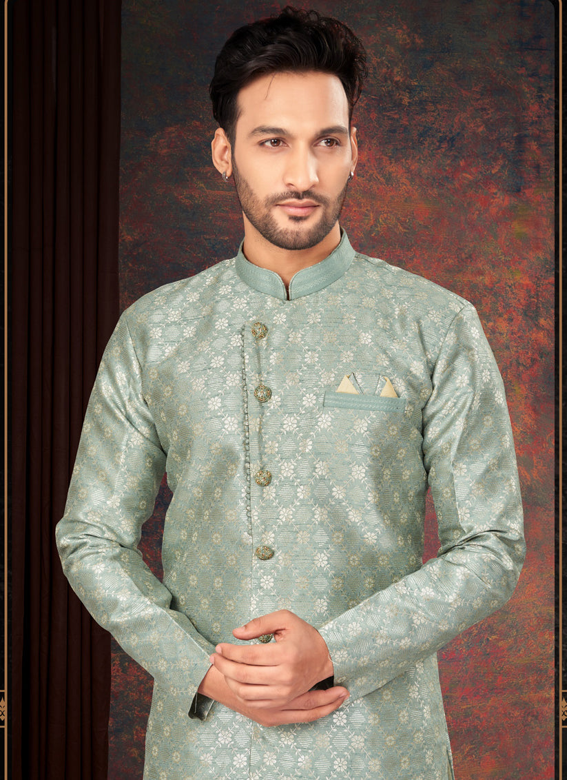 Pastel Green Mens Designer Indo Western