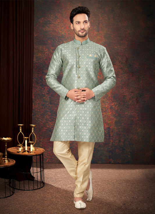 Pastel Green Mens Designer Indo Western