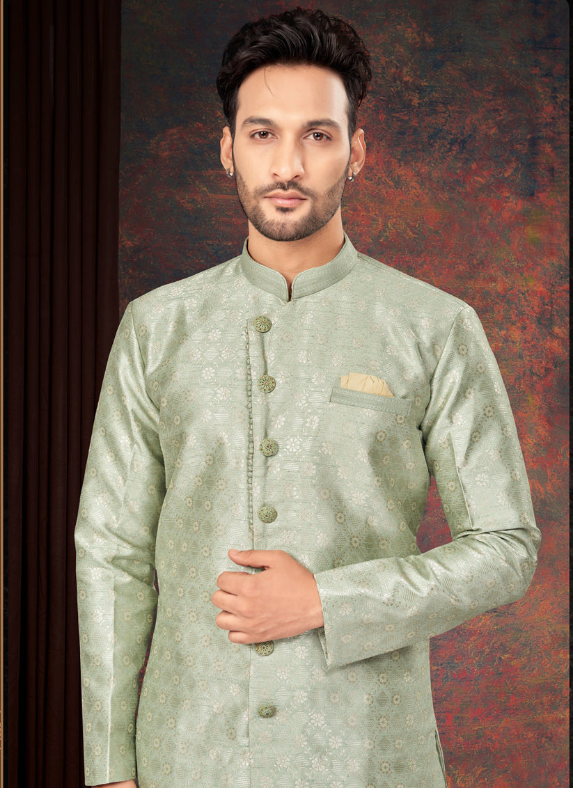 Pastel Green Mens Designer Indo Western