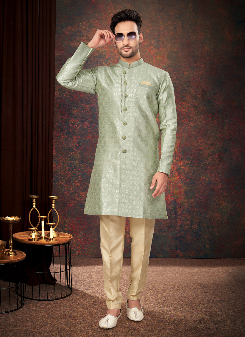 Pastel Green Mens Designer Indo Western