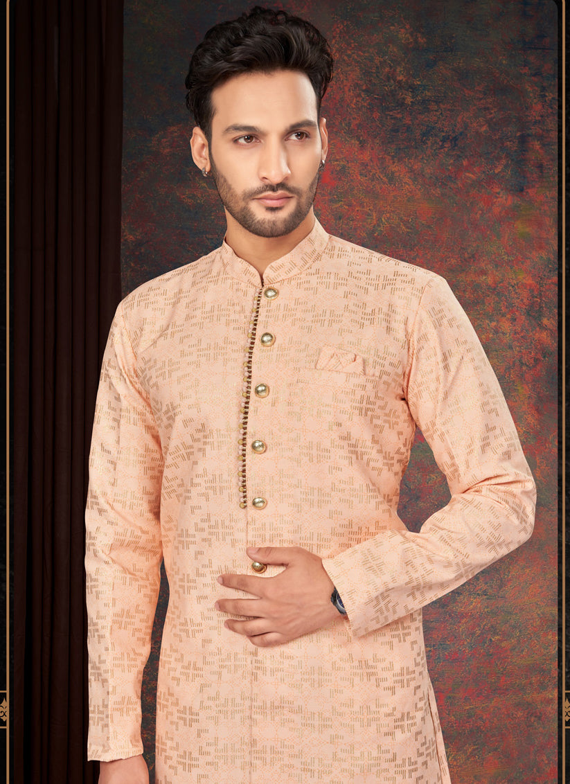 Peach Mens Designer Indo Western