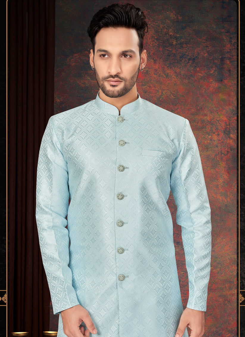 Sky Blue Mens Designer Indo Western