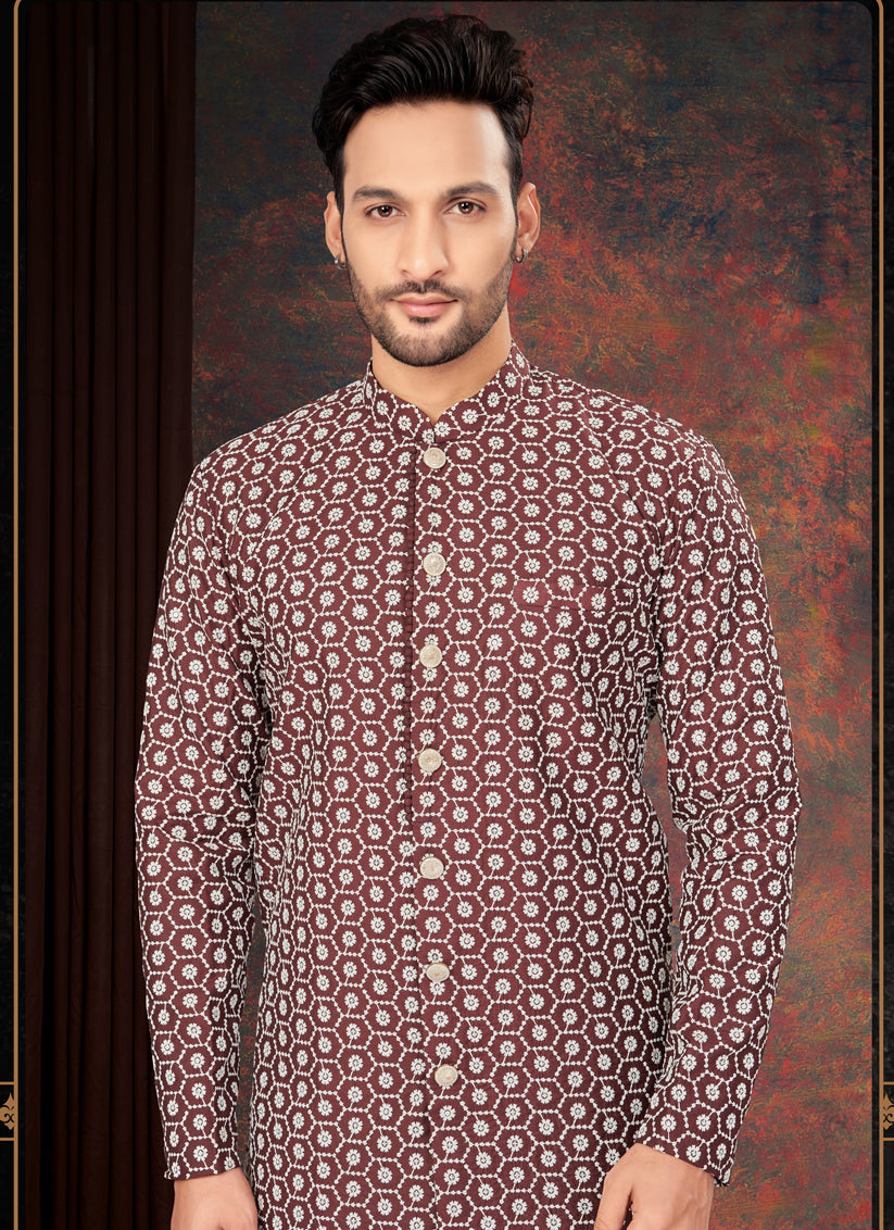 Maroon Mens Designer Indo Western