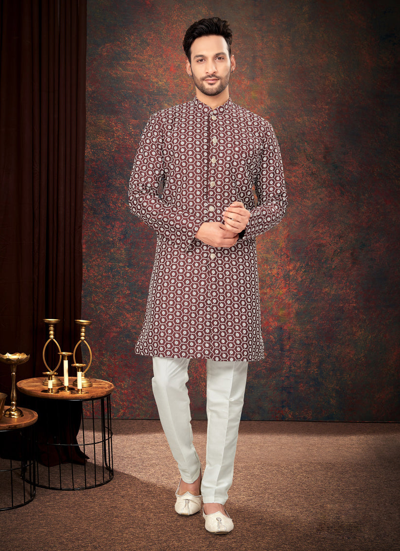 Maroon Mens Designer Indo Western