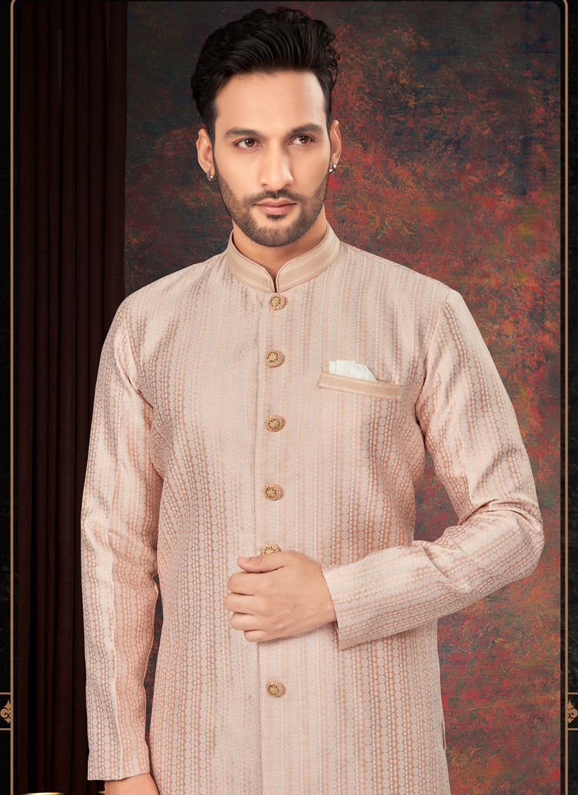 Peach Mens Designer Indo Western