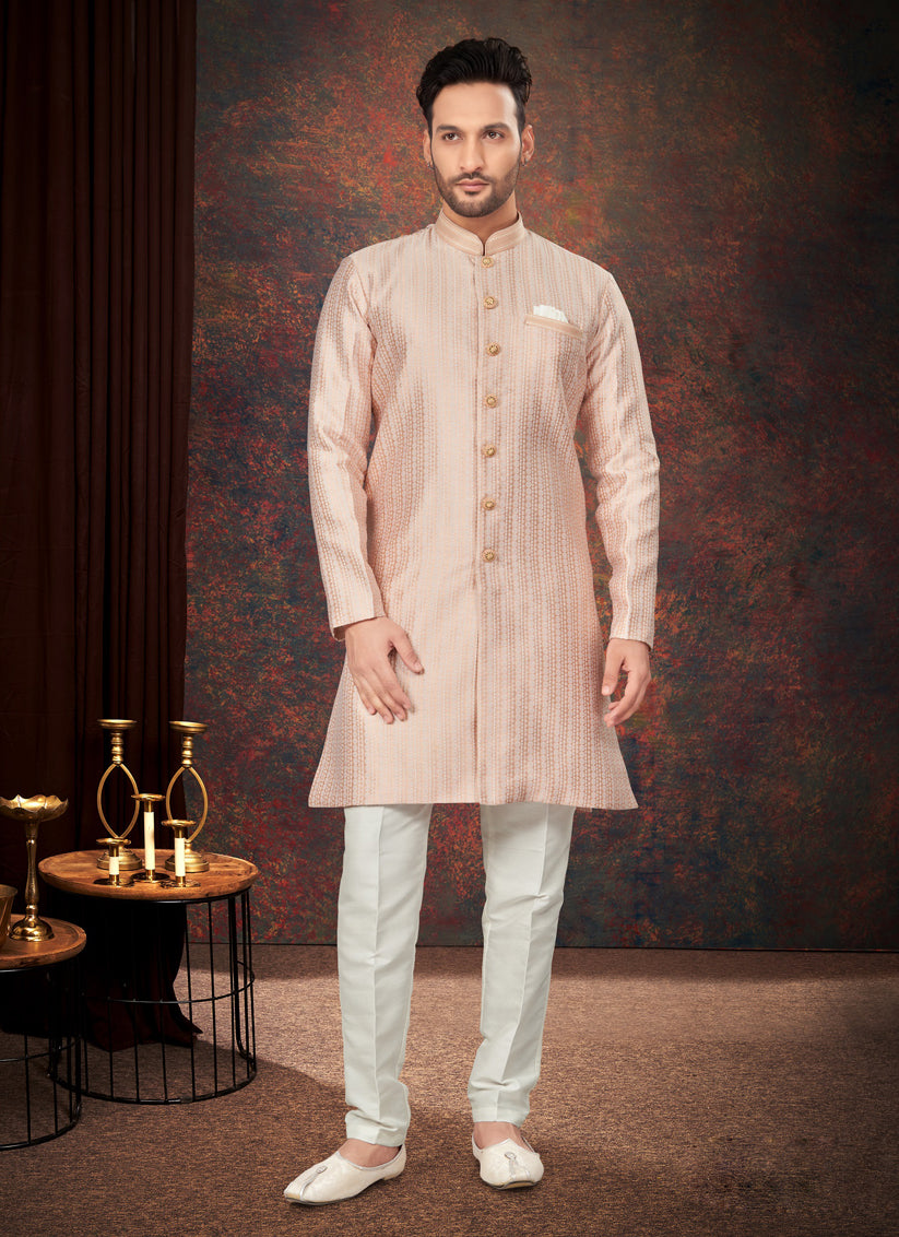 Peach Mens Designer Indo Western