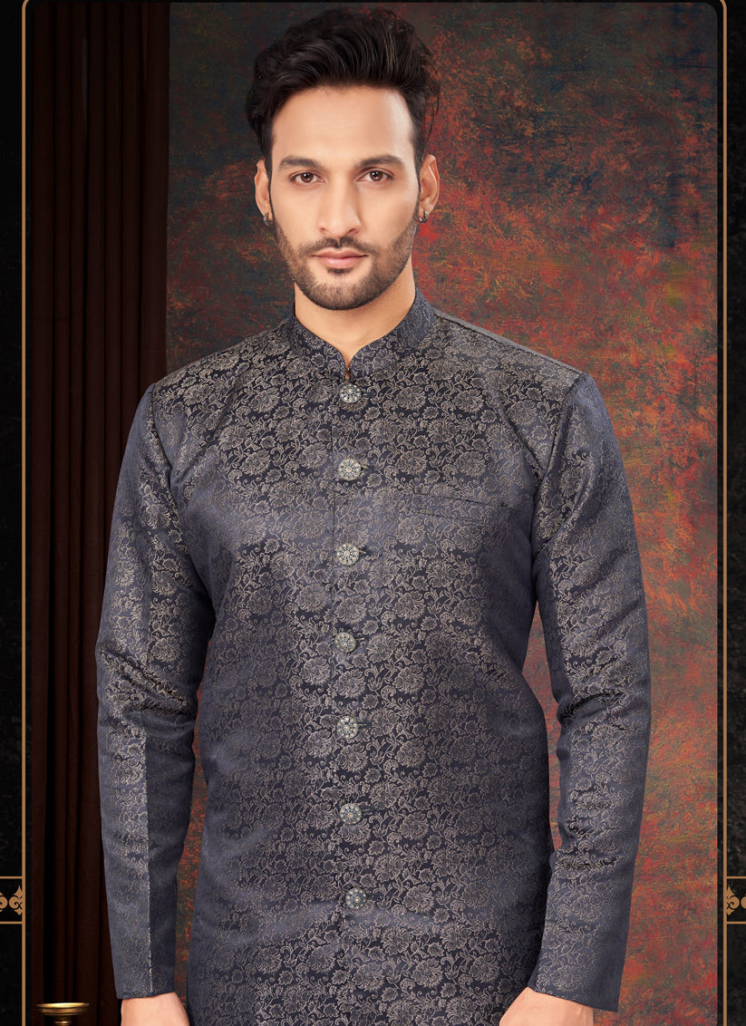 Navy Blue Mens Designer Indo Western