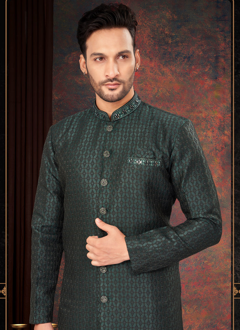 Bottle Green Mens Designer Indo Western