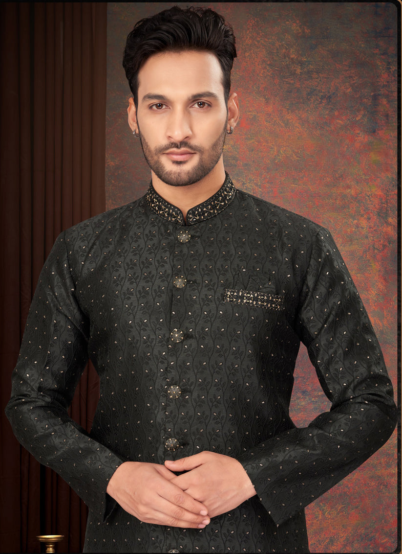 Black Mens Designer Indo Western