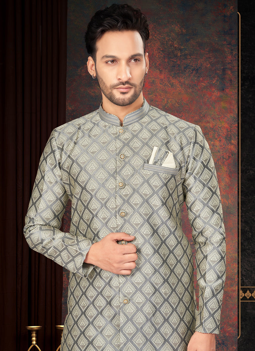 Grey Mens Designer Indo Western