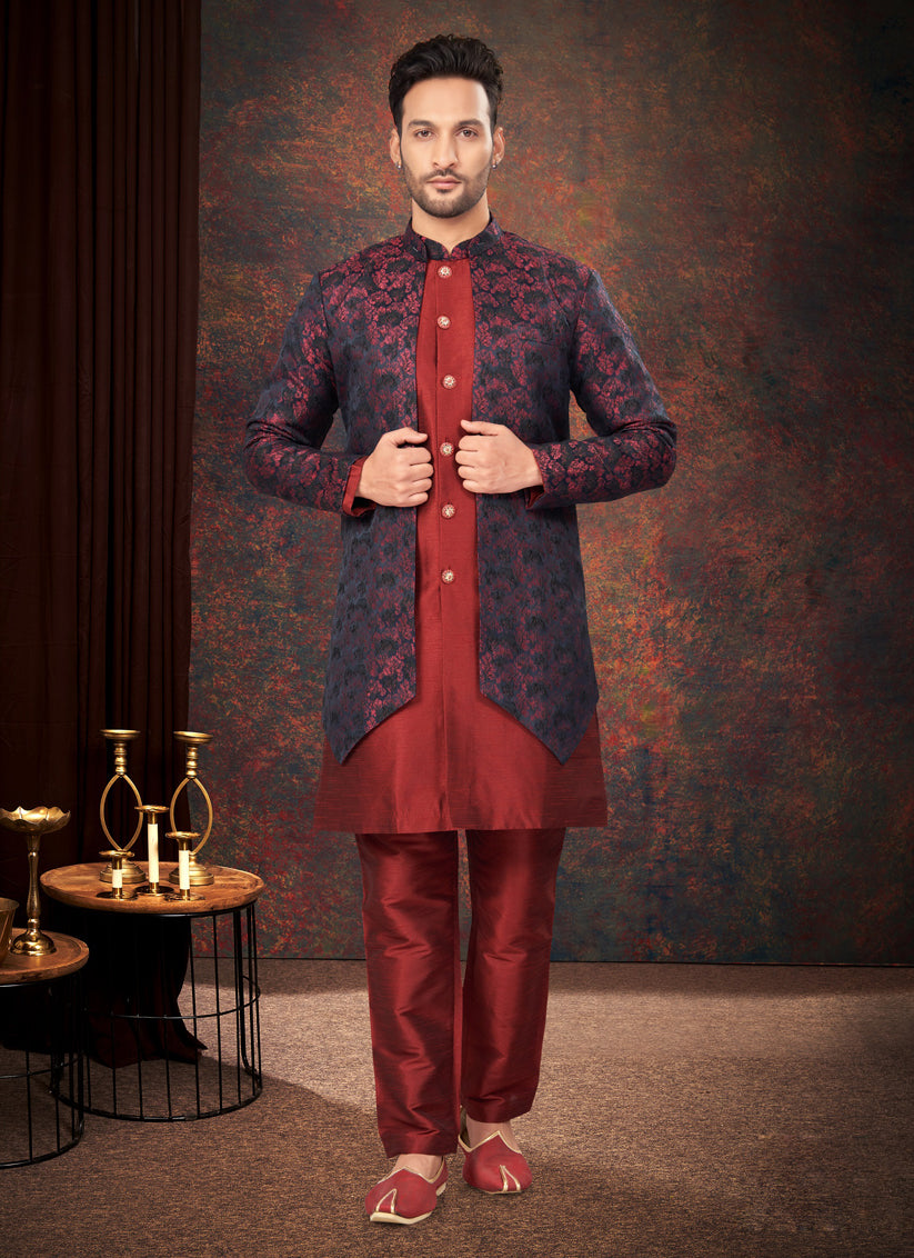 Maroon Mens Designer Indo Western