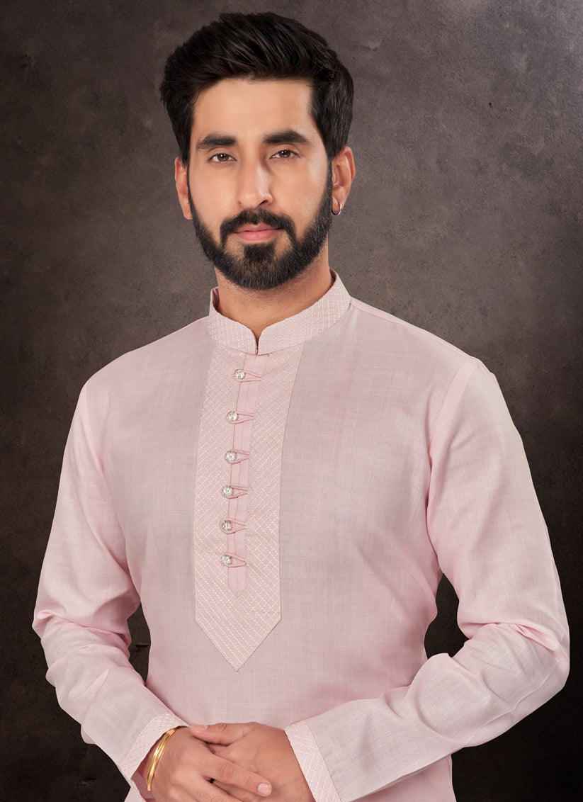 Light Pink Mens Kurta Pajama Set