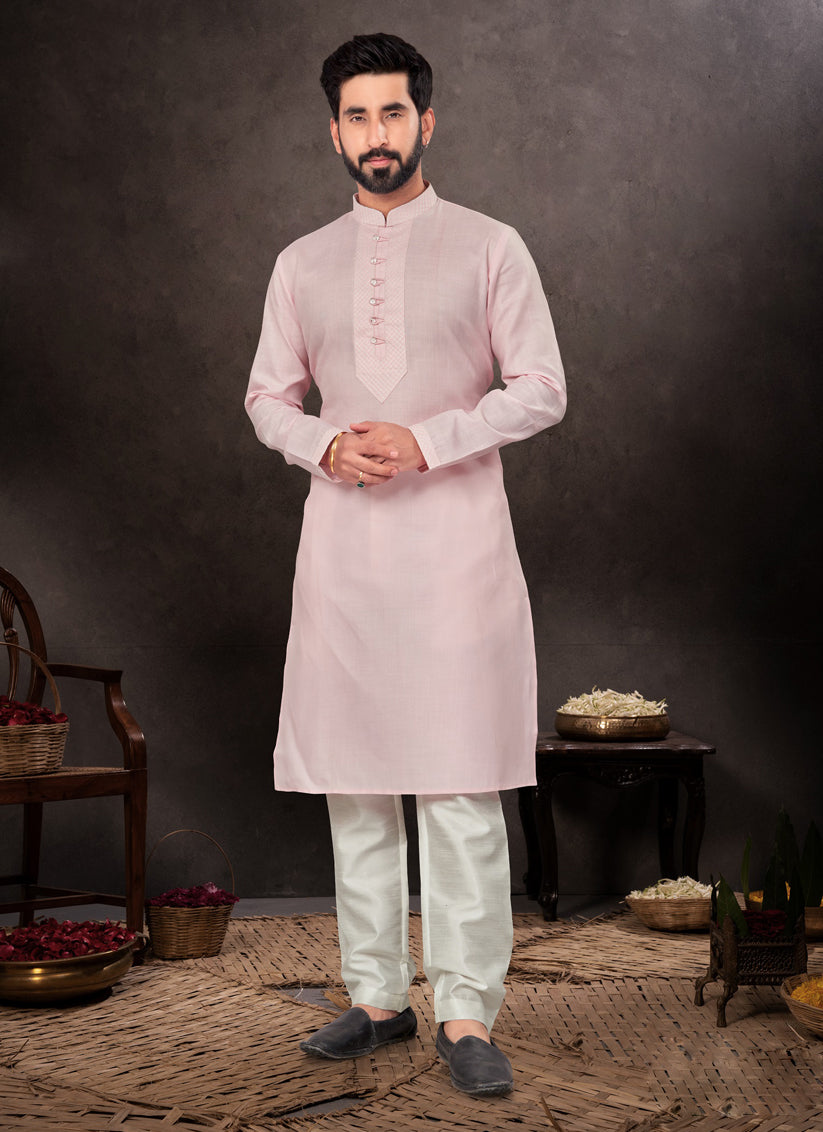 Light Pink Mens Kurta Pajama Set