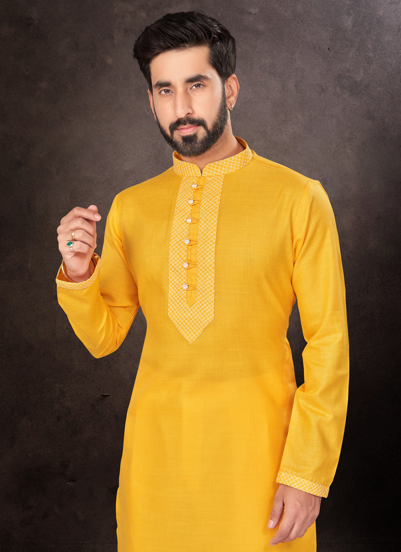 Yellow Mens Kurta Pajama Set