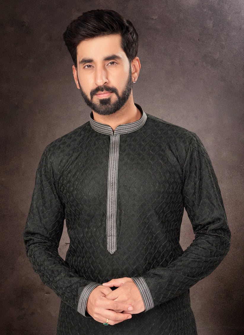 Black Mens Kurta Pajama Set