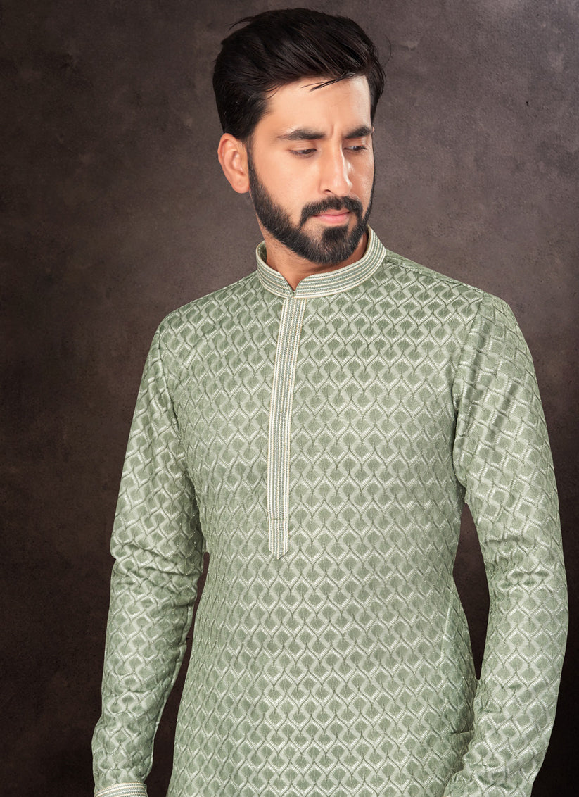 Green Mens Kurta Pajama Set