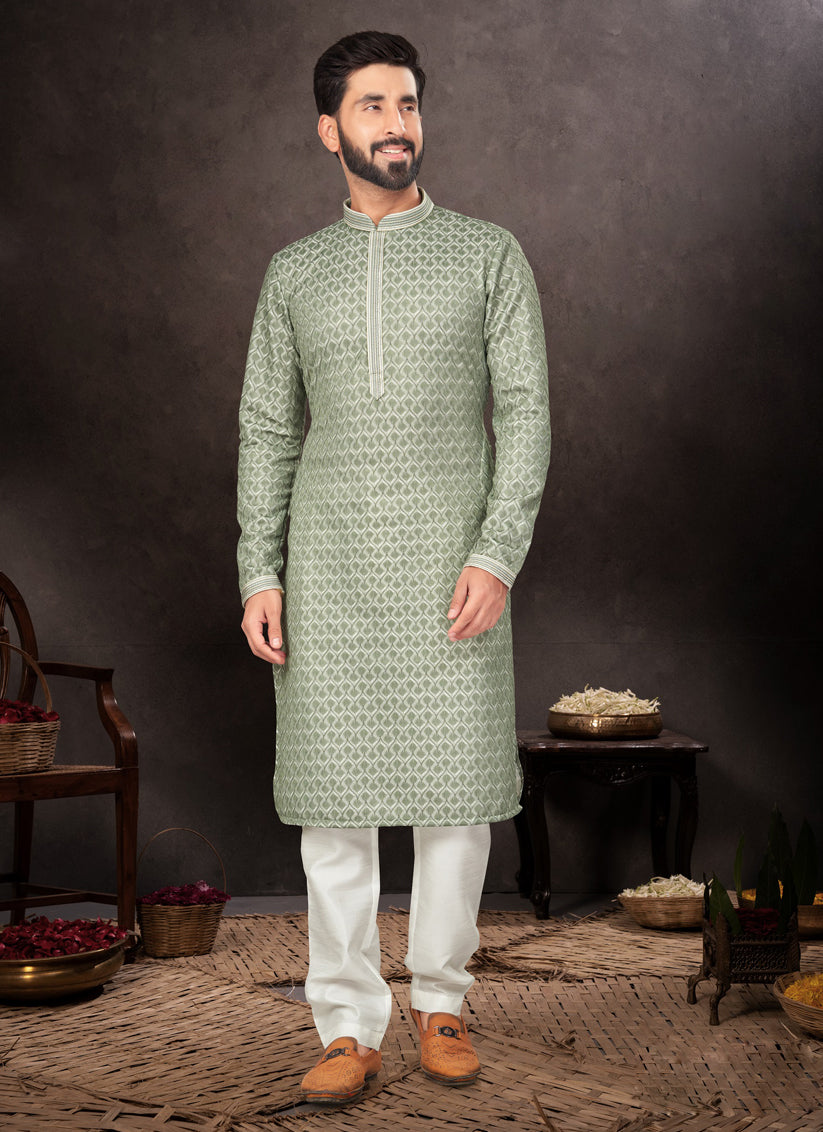 Green Mens Kurta Pajama Set