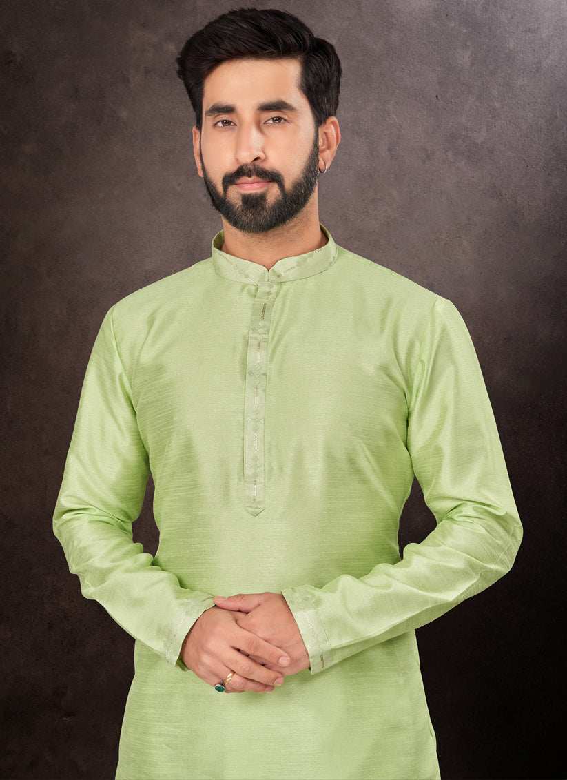 Parrot Green Mens Kurta Pajama Set