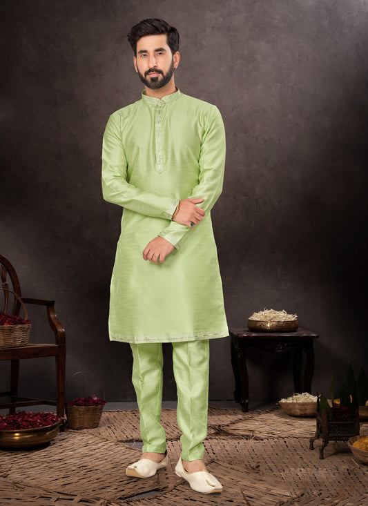 Parrot Green Mens Kurta Pajama Set