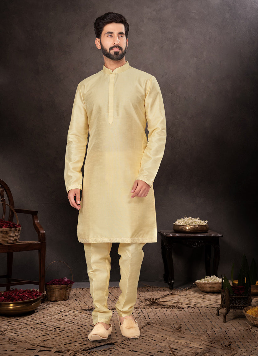 Cream Mens Kurta Pajama Set