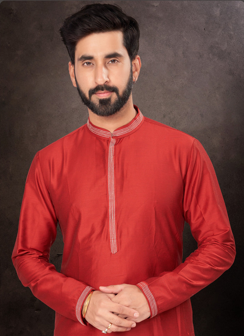 Maroon Mens Kurta Pajama Set