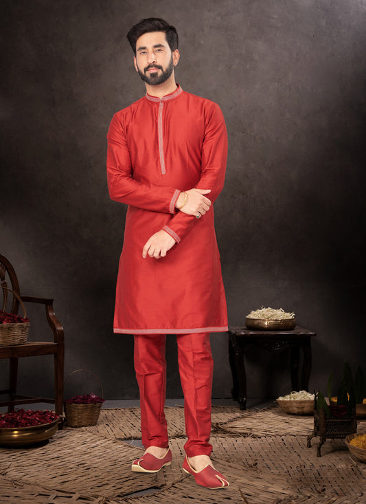 Maroon Mens Kurta Pajama Set