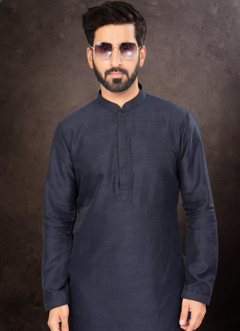 Navy Blue Mens Kurta Pajama Set