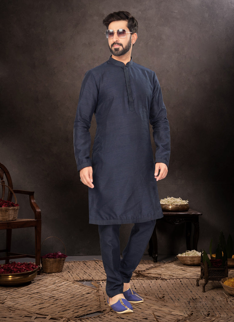 Navy Blue Mens Kurta Pajama Set