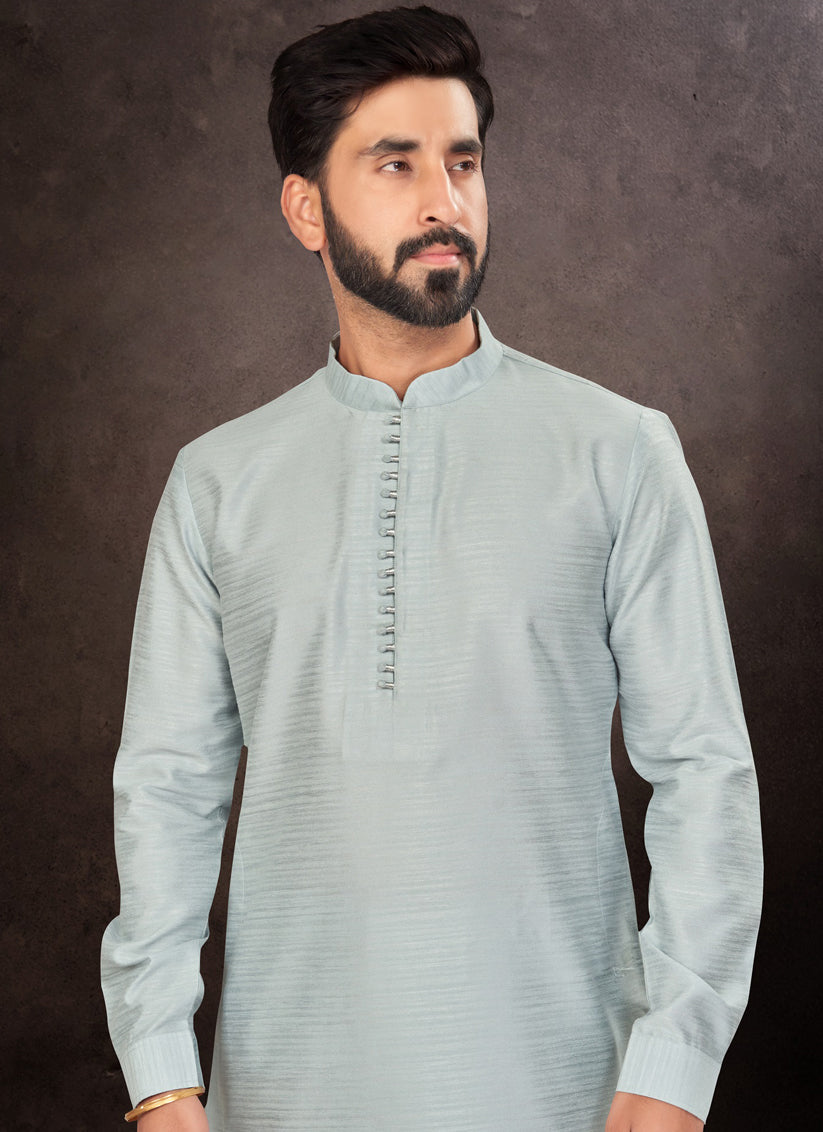 Ice Blue Mens Kurta Pajama Set