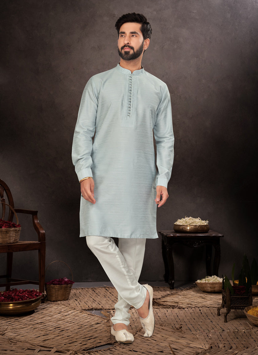 Ice Blue Mens Kurta Pajama Set