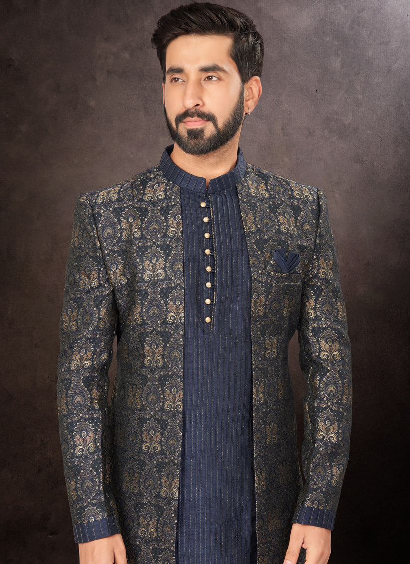 Navy Blue Mens Designer Indo Western