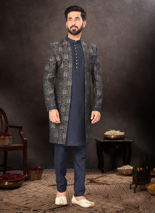 Navy Blue Mens Designer Indo Western