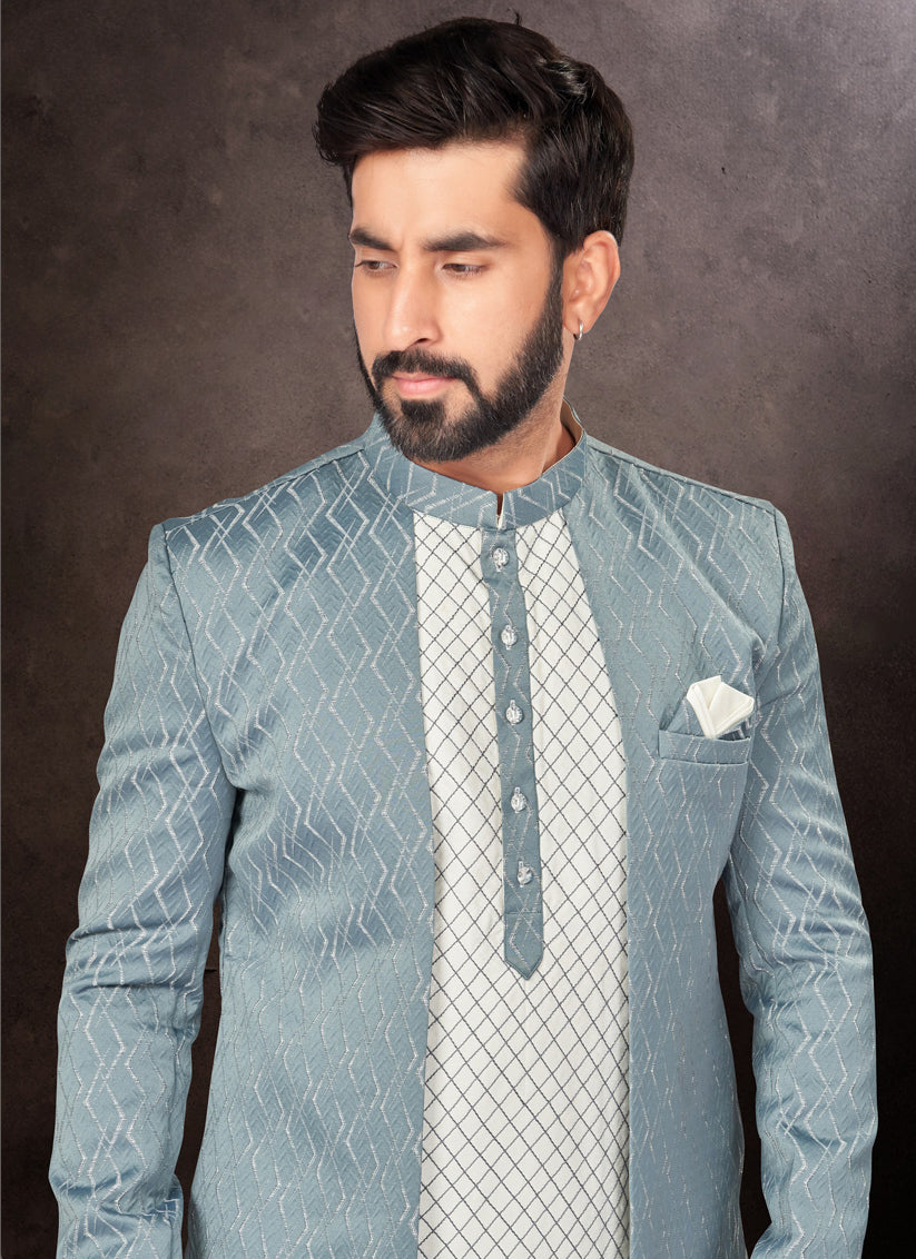 Pastel Blue Mens Designer Indo Western